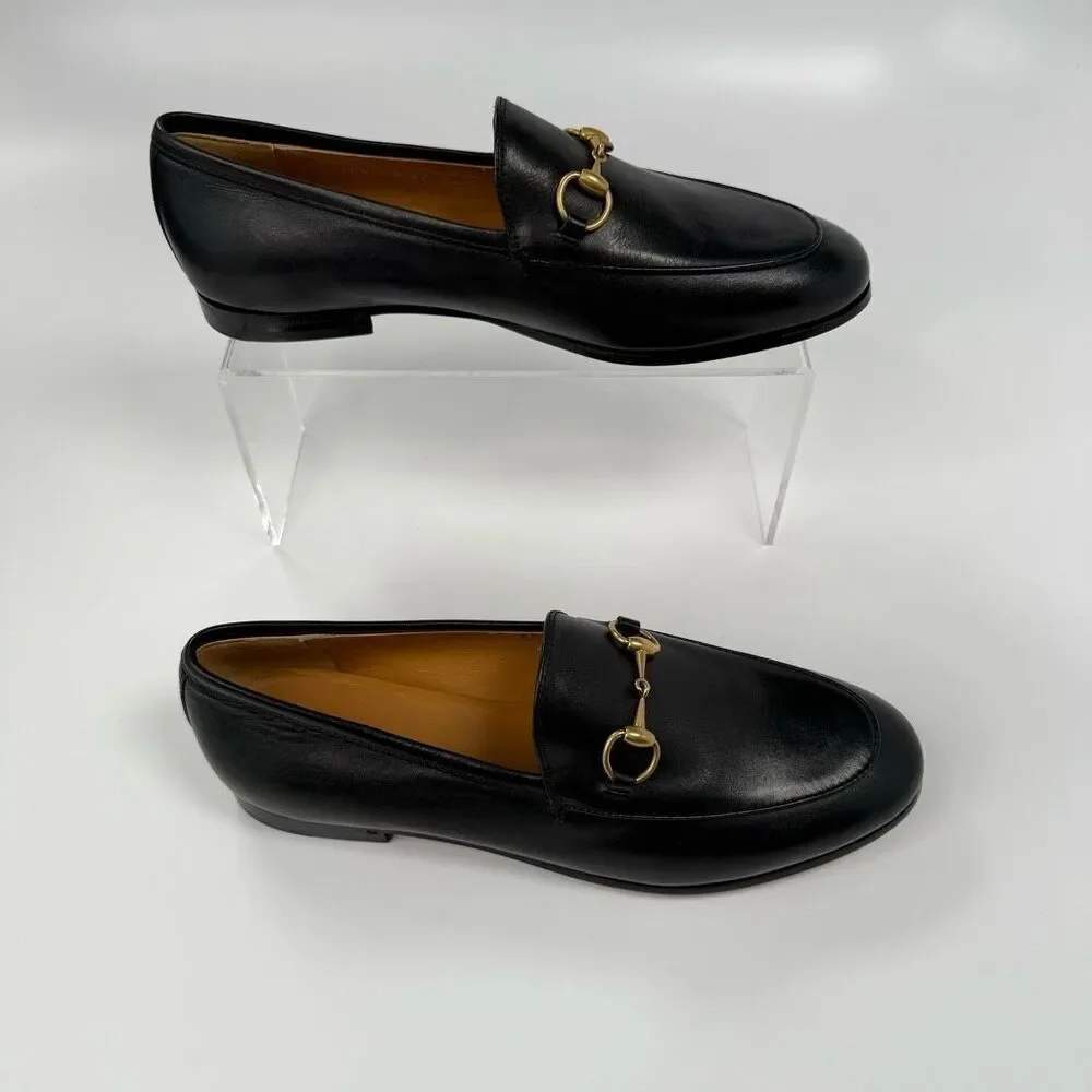 GUCCI Calfskin Womens Jordaan Loafers Size 37 Black